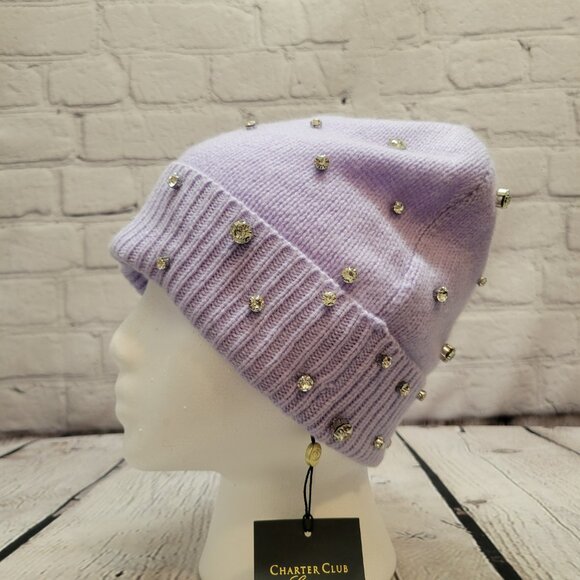 Charter Club Cashmere Embellished Cuffed Beanie - Picture 2 of 6